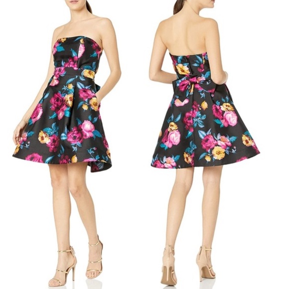 Betsey Johnson Dresses & Skirts - Betsey Johnson Strapless Floral Dress - Black and Pink